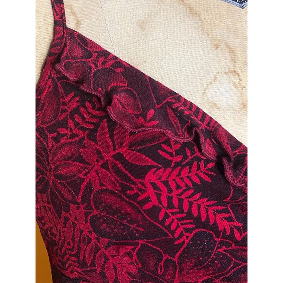 NWT. Y2K FINESSE U.S.A. MONSTERA Print Glitter Dress W/Lettuce Trim & Hem. S-M - Picture 4 of 10